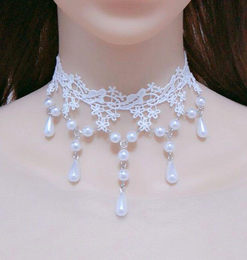 Elegantní Vintage Perlový Krajkový Choker Náhrdelník pro Ženy – Doplněk ke Svatbám a Večerním Šatům