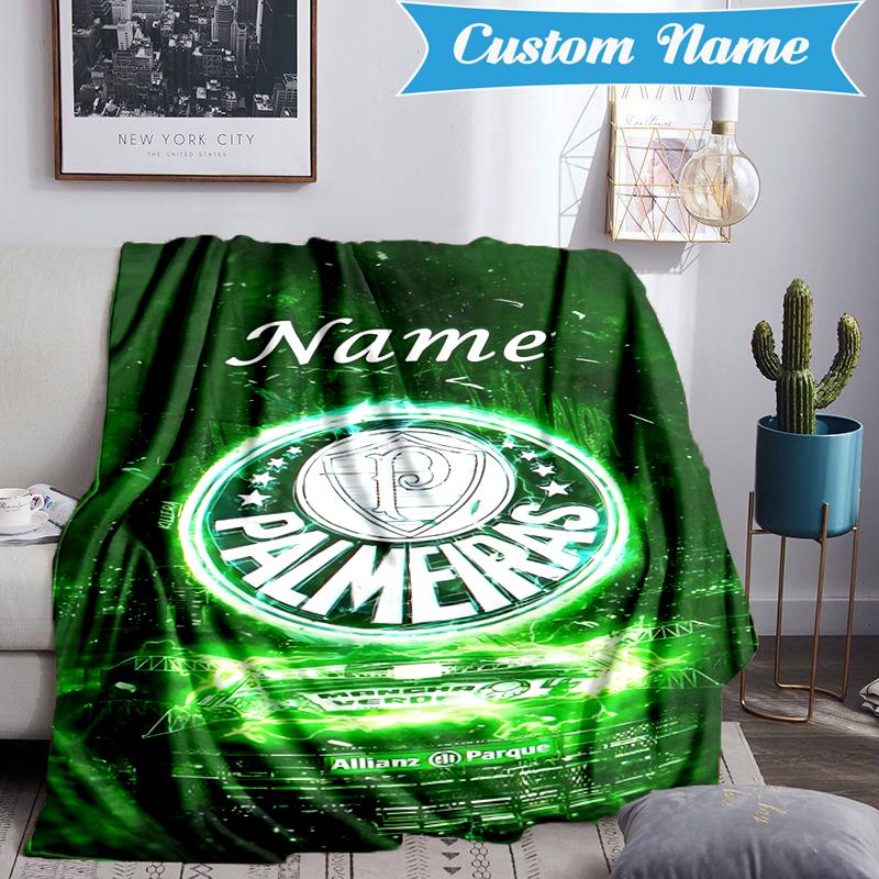 Custom Name Green Palm Tree Emblem Blanket Lightweight Ideal Bedding Blanket Perfect for Travel, Camping, Living Rooms, Sofas, Christmas gift