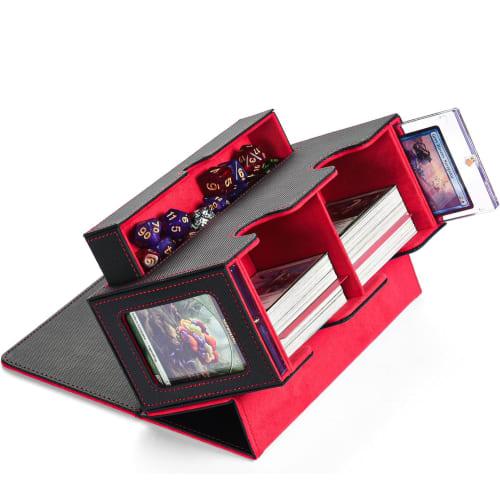 

MFDXWCV Коробка для хранения колоды для коллекционных карточек, Большая вместимость, ПУ кожа (красный)