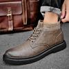 Fashion Men's round headed high top leather shoes Luxury quality minimalist design  leisure business office autumn and winter boots