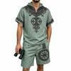 Men's European and American Casual Breathable Bamboo-Linen Hooded Shorts Set
