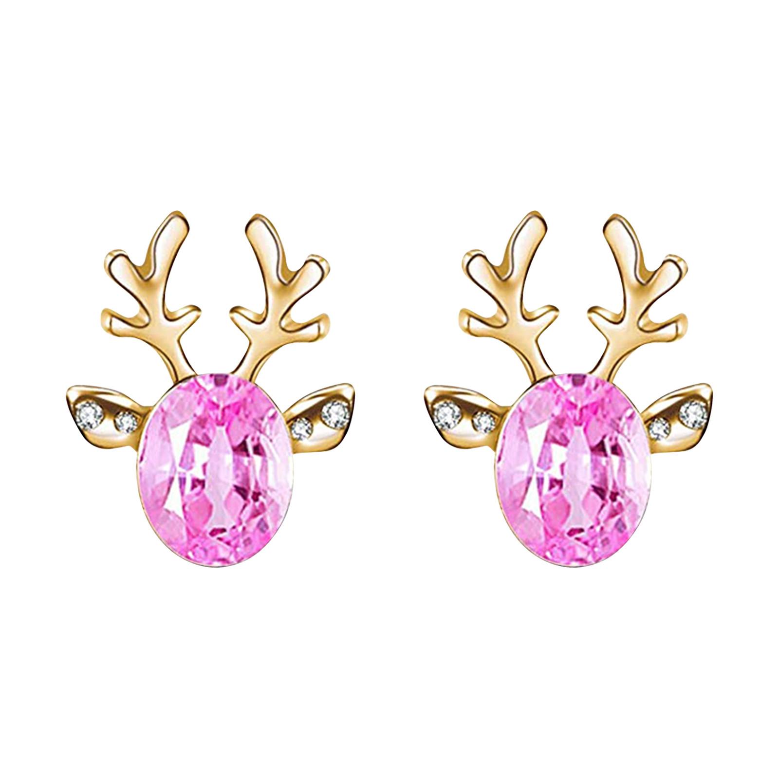 Серьги-гвоздики с цирконием, женские рождественские рога, серьги-гвоздики с оленями, серьги-гвоздики в стиле бохо, милые серьги, ювелирные изделия, подарки, рождественские украшения One Size розовый