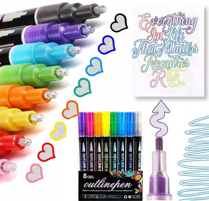 Magic glitter markers with double line effect - set of 8 colors