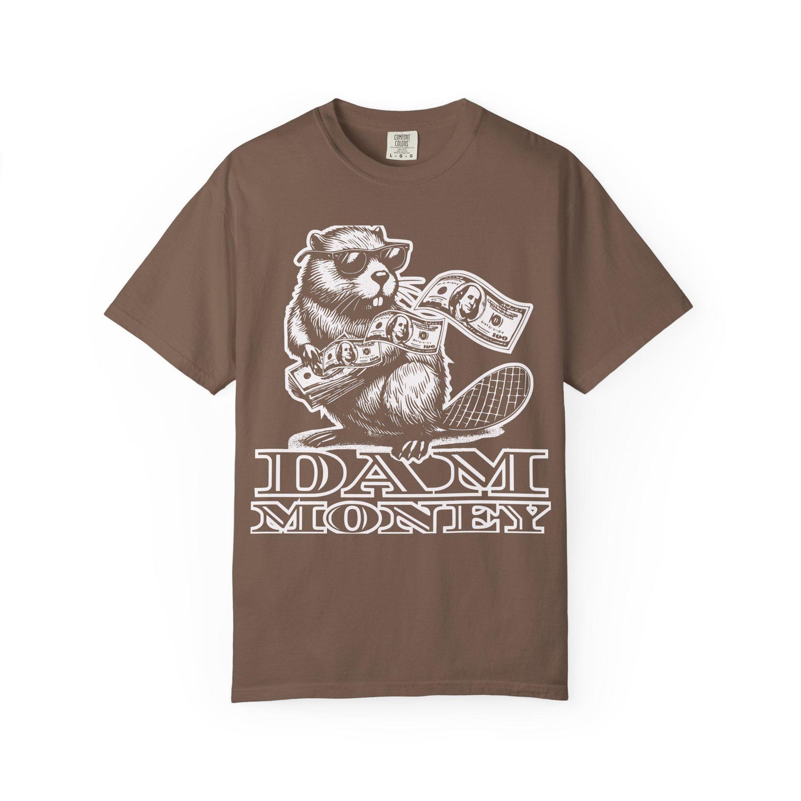 Beaver Dam Money Line Art T-Shirt: Funny Animal Graphic Tee 2XL