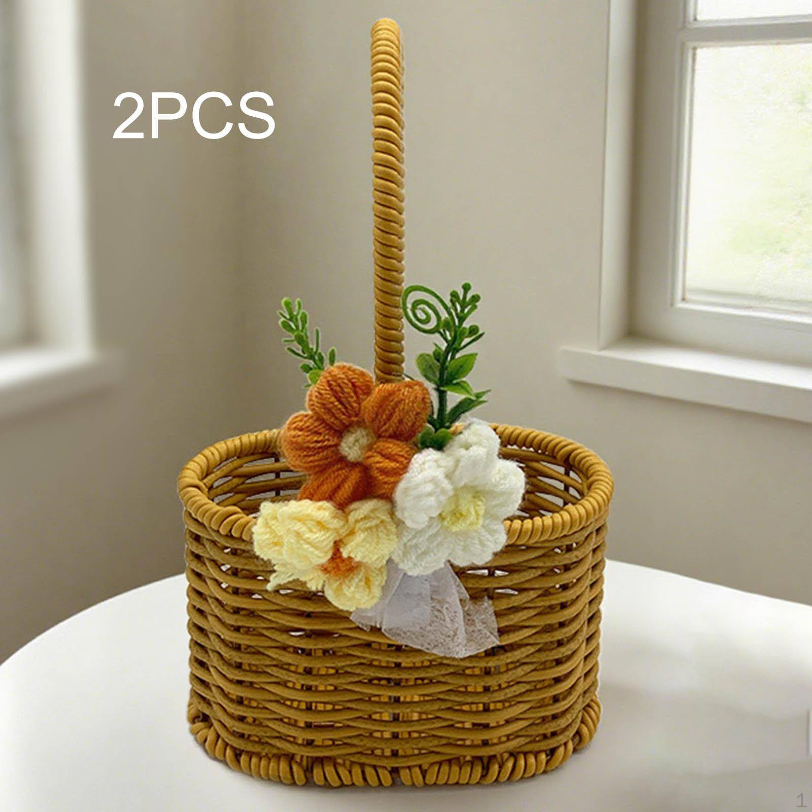 

2 штуки плетеная корзина с ручкой, портативная овальная овощная из имитации ротанга для хлеба, пикника