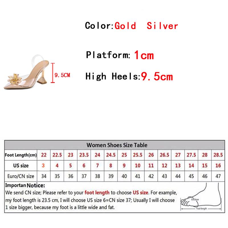 Liyke  New Sexy Slingback Shoes Women Crystal Flower PVC Summer Strange Transparent High Heels Mules Sandals Female Pumps