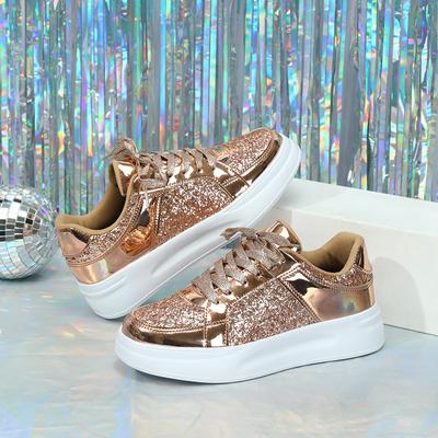 Modische Boardschuhe mit dicker Unterseite und Pailletten, modischer Komfort und lässiger Sneaker, atmungsaktive, leichte Outdoor-Flats, modische Paare-Schuhe