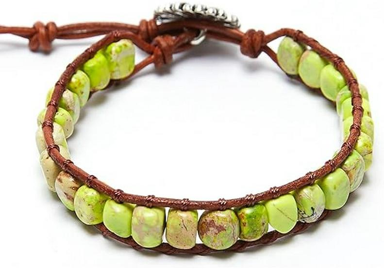 Bracciale Boemo Intrecciato in Pelle Imperatore di Pietra Shoushan di Forma Libera 5x7