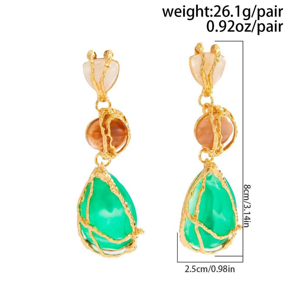 Salircon New Trend Boho Colorful Resin Stone Dangle Earrings for Women Ethnic Vintage Statement Water Drop Long Earring Jewelry