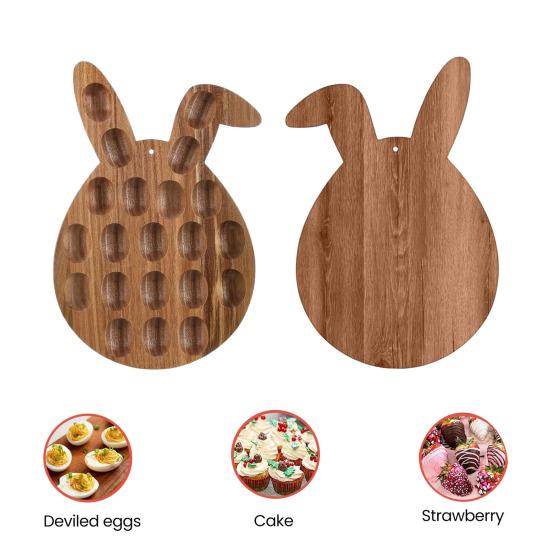 Easter Deviled Egg Platter Bunny Shape Wooden Serving Tray 21 Holes Deviled Eggs Holder Serving Platter for Easter Party Spring Holiday