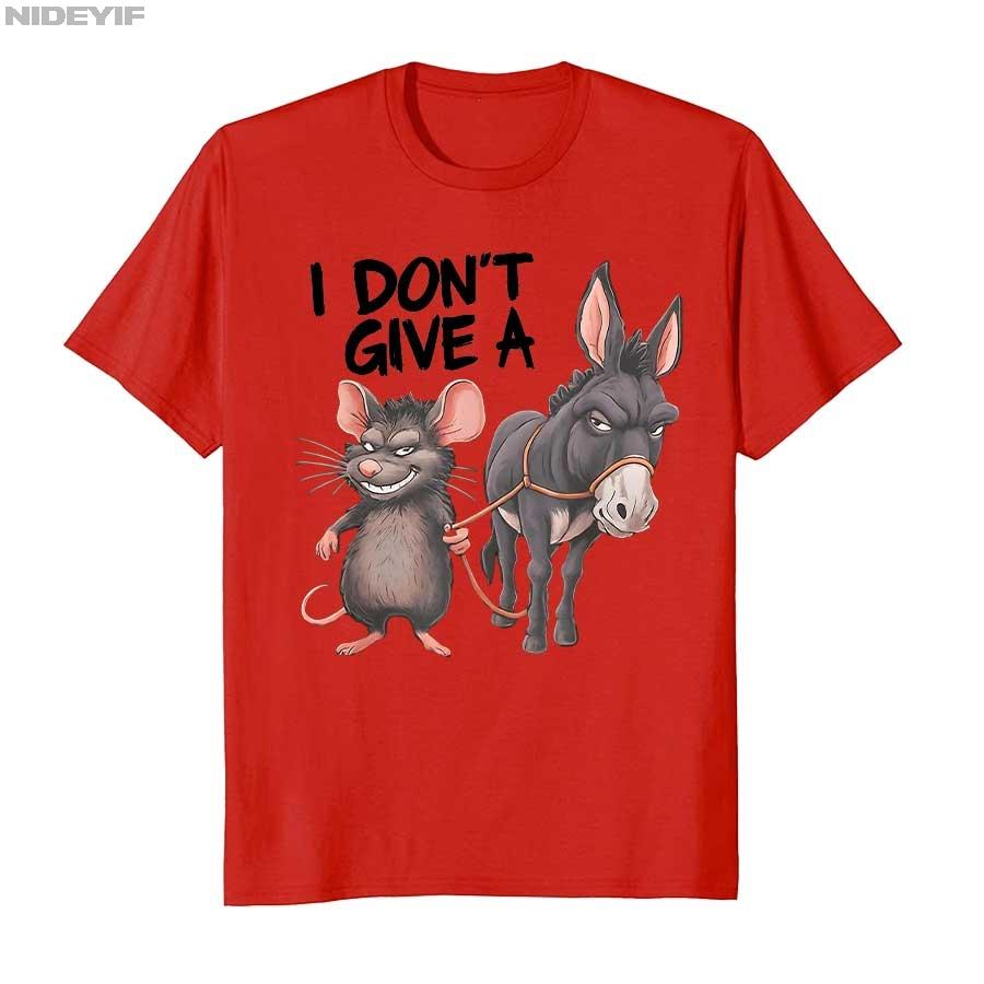 I Don't Give a Rats Ass Mouse Donkey Funny Sarcastic Animal T-shirt For Men Women 100% Cotton T Shirts Short Sleeve Tops 1016-1