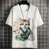 Samurai Pattern T Shirt For Men Cute Cat Animal 3D Printed T-Shirts Summer Short Sleeve Tees Oversized Street Casual Tops