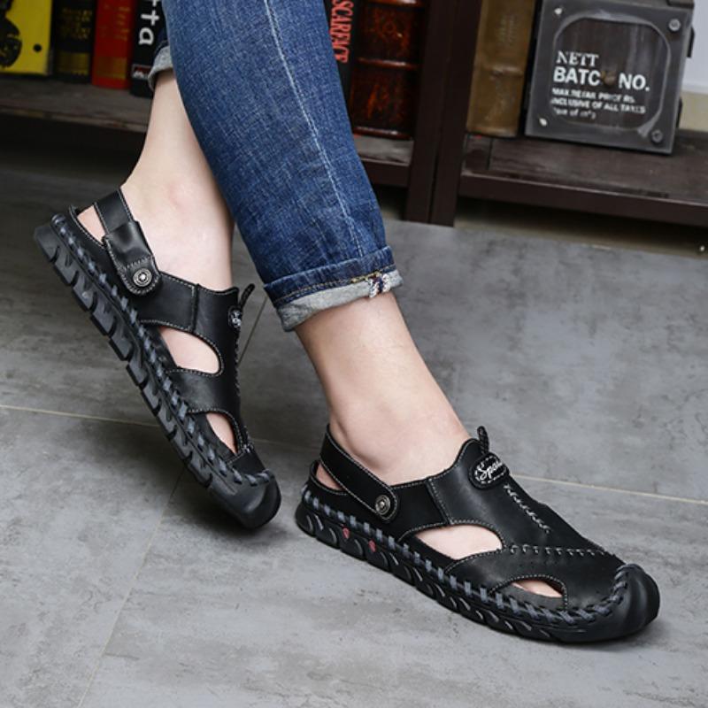 38-48 Sommer Herren Übergröße Leder Strandsandalen Herren Sandalen mit geschlossenen Zehen