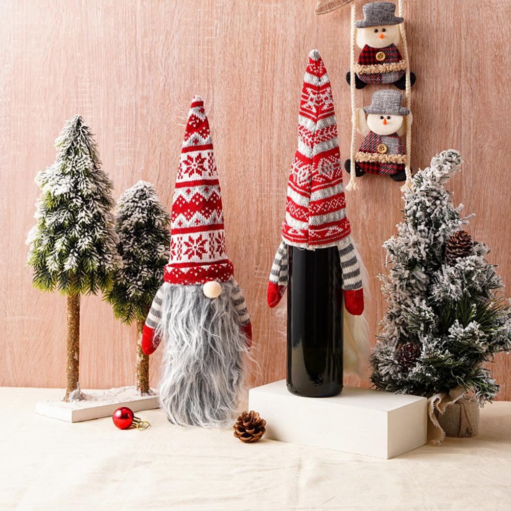 With Long Beard Dwarf Wine Bottle Covers Faceless Santa Claus Wine Bottle Caps Navidad