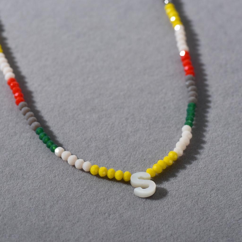 Wind Bohemian Stained Glass Millet Beads Handmade Beaded Letter Pendant Collarbone Chain Trend Necklace Female