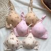 Women's Printed Wireless Push-Up Bra with Two-Row Buckle
