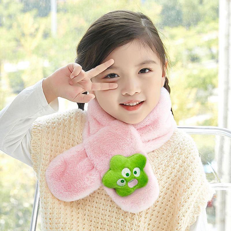 Little Girl s Cute Cartoon Embroidered Plush Scarf - Autumn/Winter 75-10cm