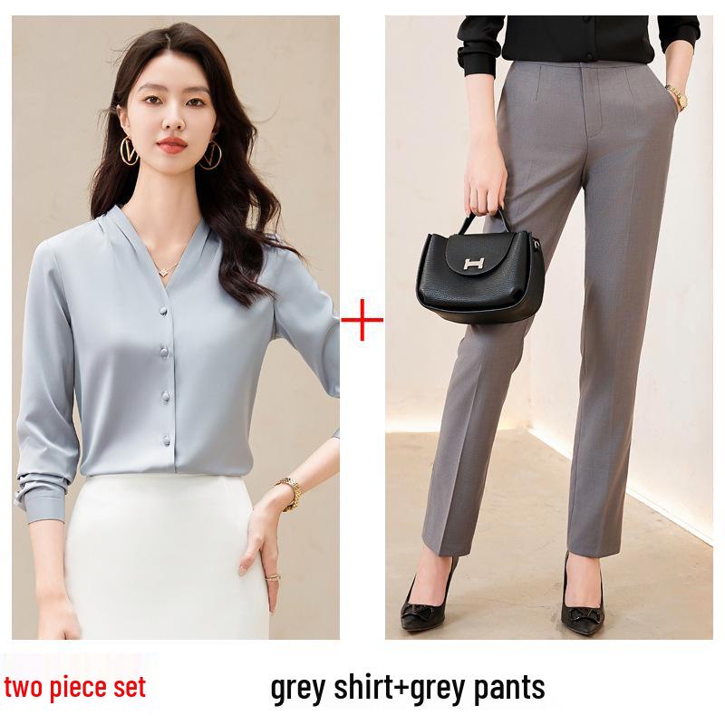 Women's White V-Neck Chiffon Shirt: Formal Spring/Autumn Wear for Interviews and Office.