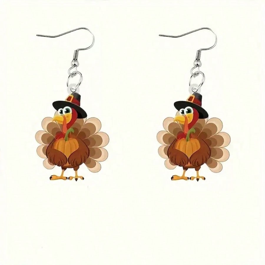 

1 пара очаровательных серег-подвесок в виде индейки - очаровательный ретро акриловый дизайн, крючки без никеля, идеально подходят для праздничных торжеств и вечеринок