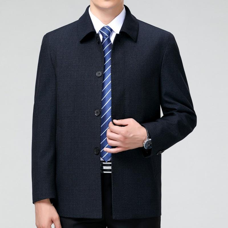 Button style wool jacket men's spring and autumn lapel wool jacket middle-aged dad wear men's casual men's tops
