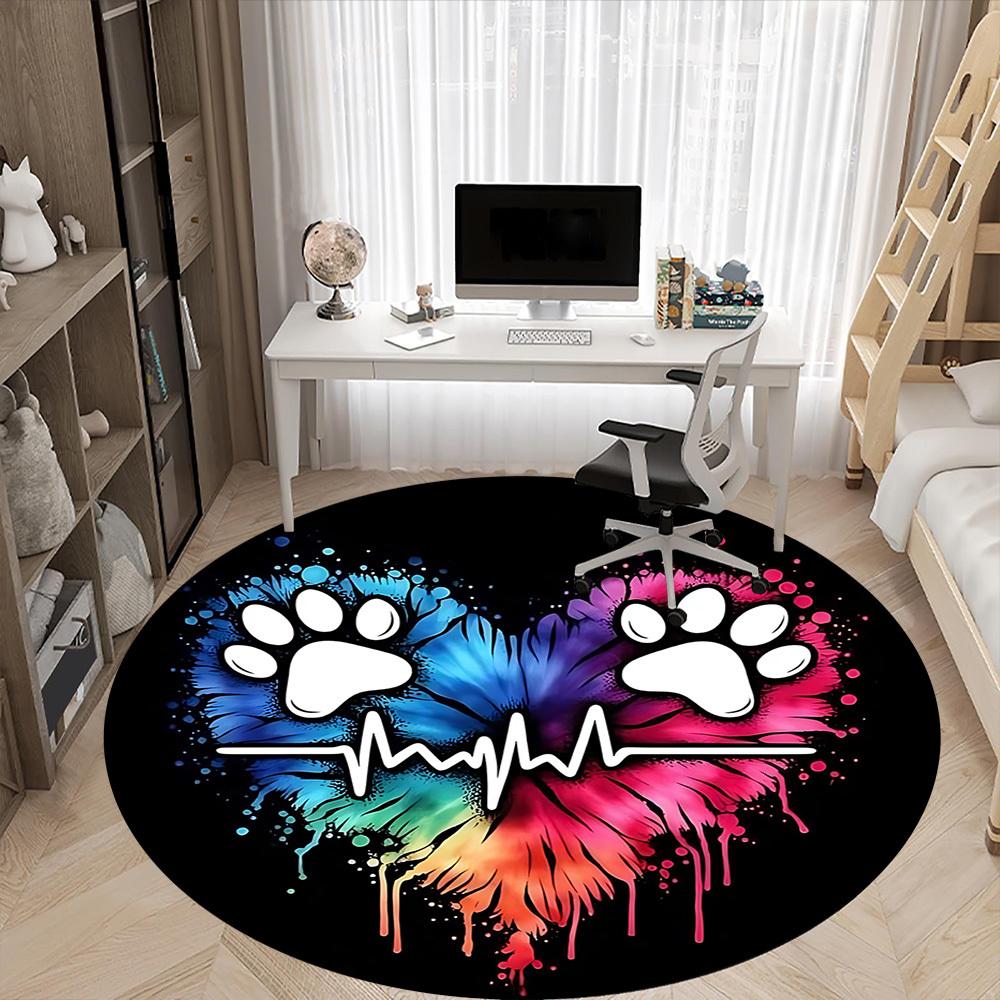 1pc PawPrints Heartbeat Office Round Area Rug, Indoor Mat Suitable ForOffice, Under Office Chairs Bedroom Living Room Home Decor T185