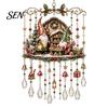 Vintage Christmas Train Pendant Wind Chime with Crystal Bead Chain, Cat Car/Owl Xmas Tree Hanging Decor Pattern Design, Retro Ornament for Home Garden