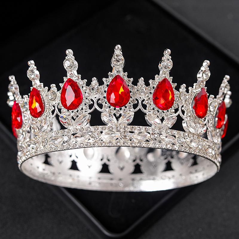 Corona de Boda Redonda Barroca Desfile Nupcial Tiara de Pedrería Cristal Coronas Tocados para Reinas y Reyes