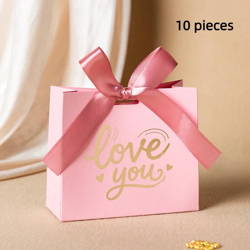 10Pcs Chocolates Gift Packaging Box Suitable For Wedding Candies And Valentine'S Day Love Wings Gold Foil Gift Box With Ribbon