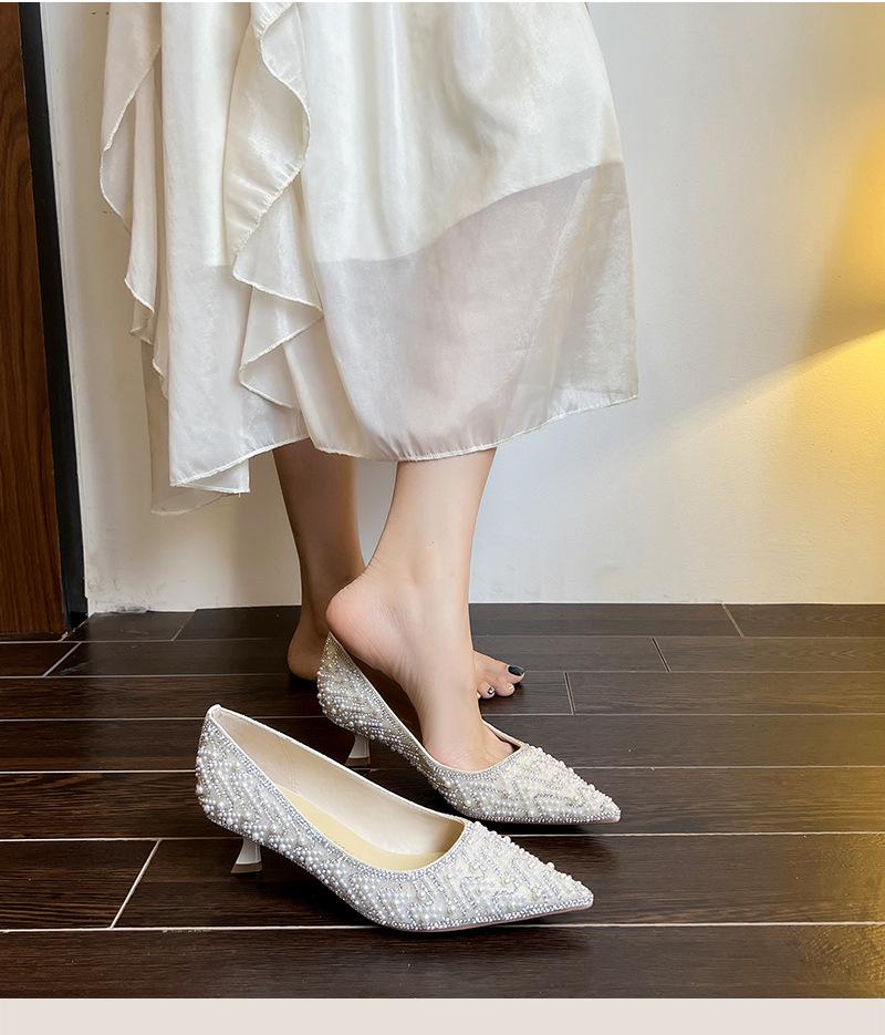 BEIJIANI 1578-23 Strass Perle High Heel Brautjungfern- und Braut Hochzeitsschuhe