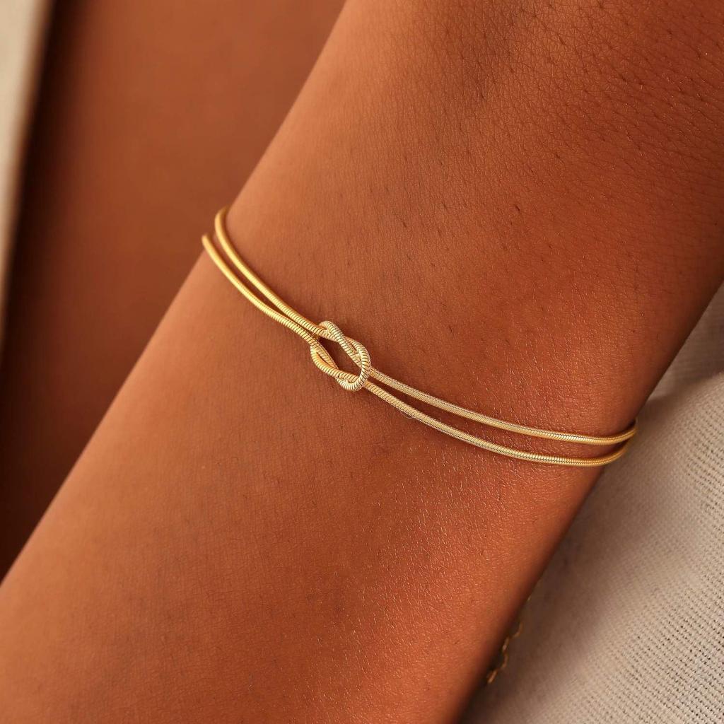 2-teiliges Set Goldfarben Messing Schlangenkettenarmband Trendiges Liebespaar Armband Modeschmuck Zubehör Einfaches Geschenk