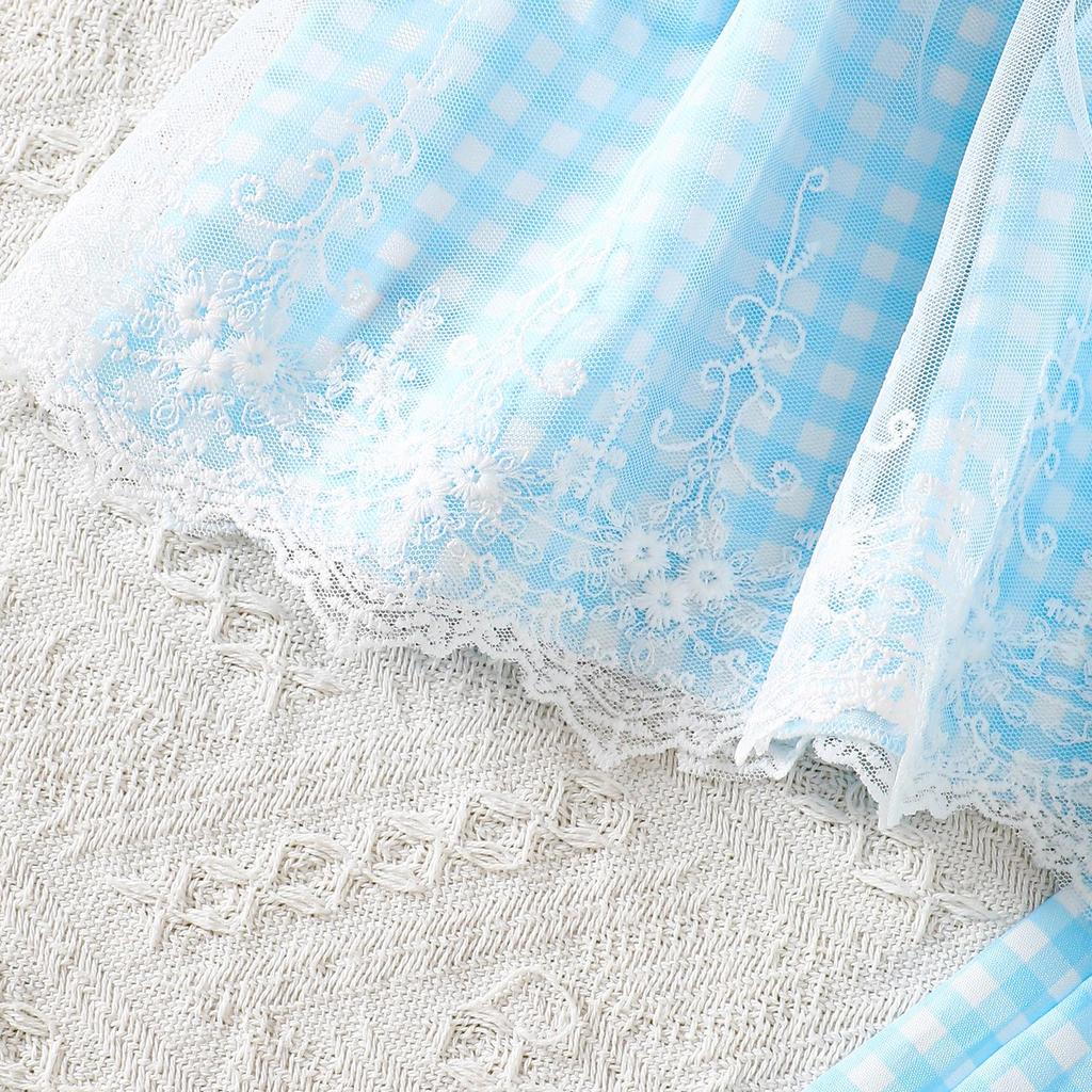 Sommer Süßes Karomuster & Kaninchen Stickerei Set: Trägertop & Weitbeinige Hose für Mädchen