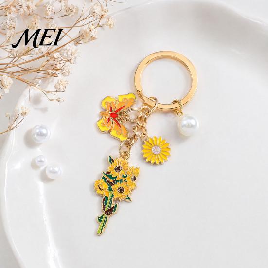 Schlüsselanhänger Anhänger mit runden Imitationsperlen, Blume Schmetterling Emaille Anhänger Zinklegierung Schlüsselring, Pastorale Stil Mehrschichtiger Halter Dekorativ