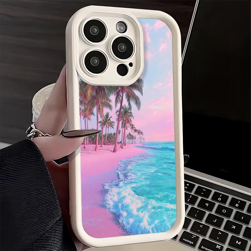 Pink Sunset Beach Dreamy Scenery Phone Case for iPhone 16 17 Air 16E 15 Pro Max 14 Plus 13 12 Mini Capa Soft Shell Silicone Fund