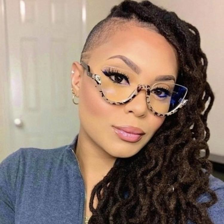 New Women's Triangle Glasses Frame Fashionable Personality Retro Classic Diamond-Embedded Semi-Frame Plain Glasses