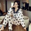 Romantic Bow Lace Fleece Women's Pajamas Korean Harajuku Ins Print Lady Sleepwear New Autum Winter Y2k Lazy Home Set