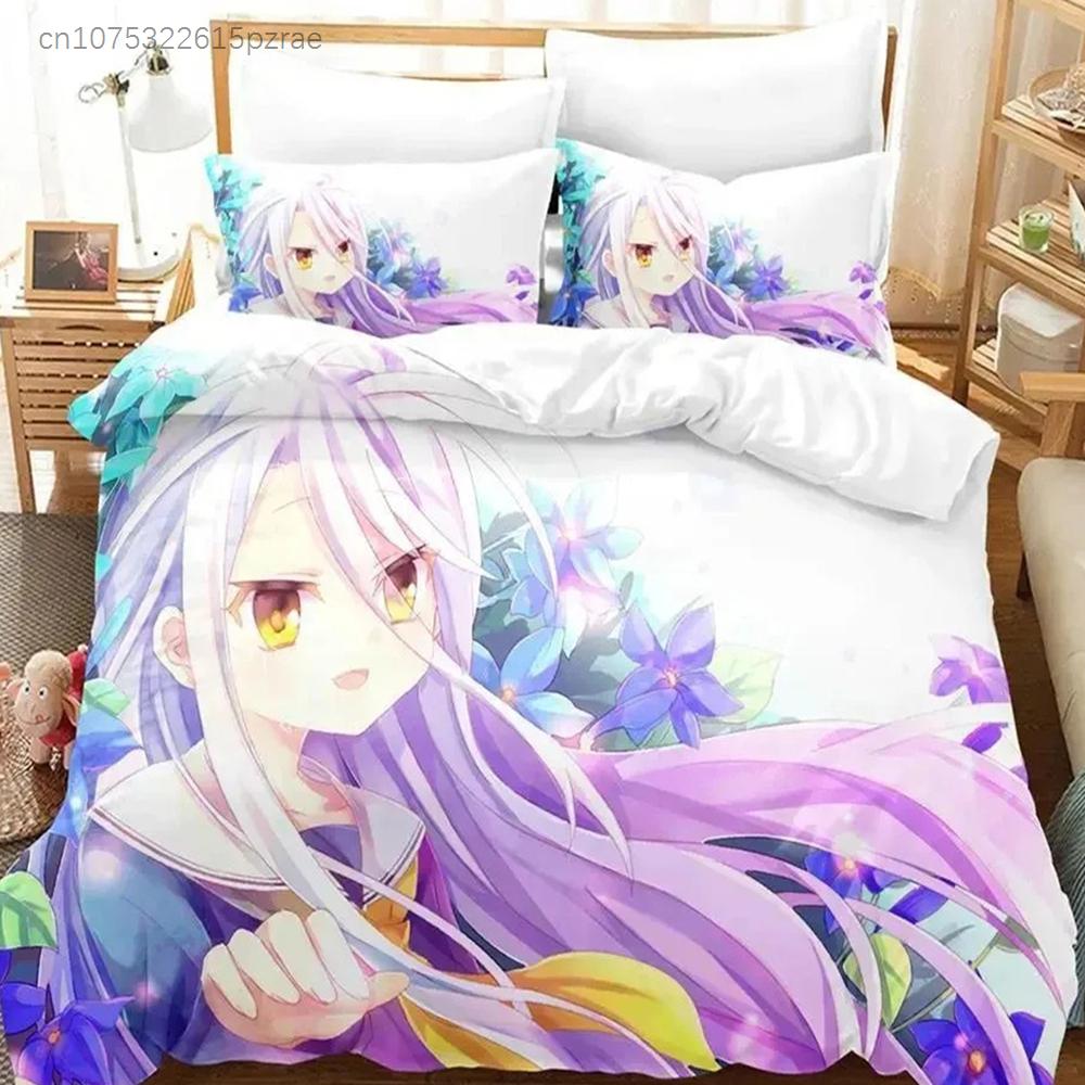 No Game No Life Bedding Set Cartoon Anime Adult Boys Bedroom Duvet Cover Sets 3D Kawaii Girl