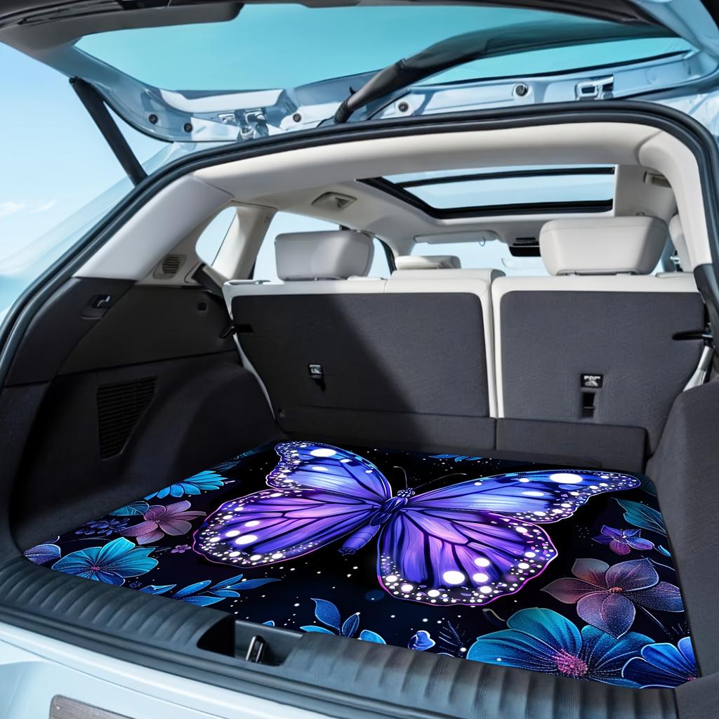 1Pcs Purple Butterfly Floral Print Car Trunk Mat Non-Slip Heavy-Duty Cargo Liner for SUVs Sedans Trucks  Protects Against Pets Protective Cover