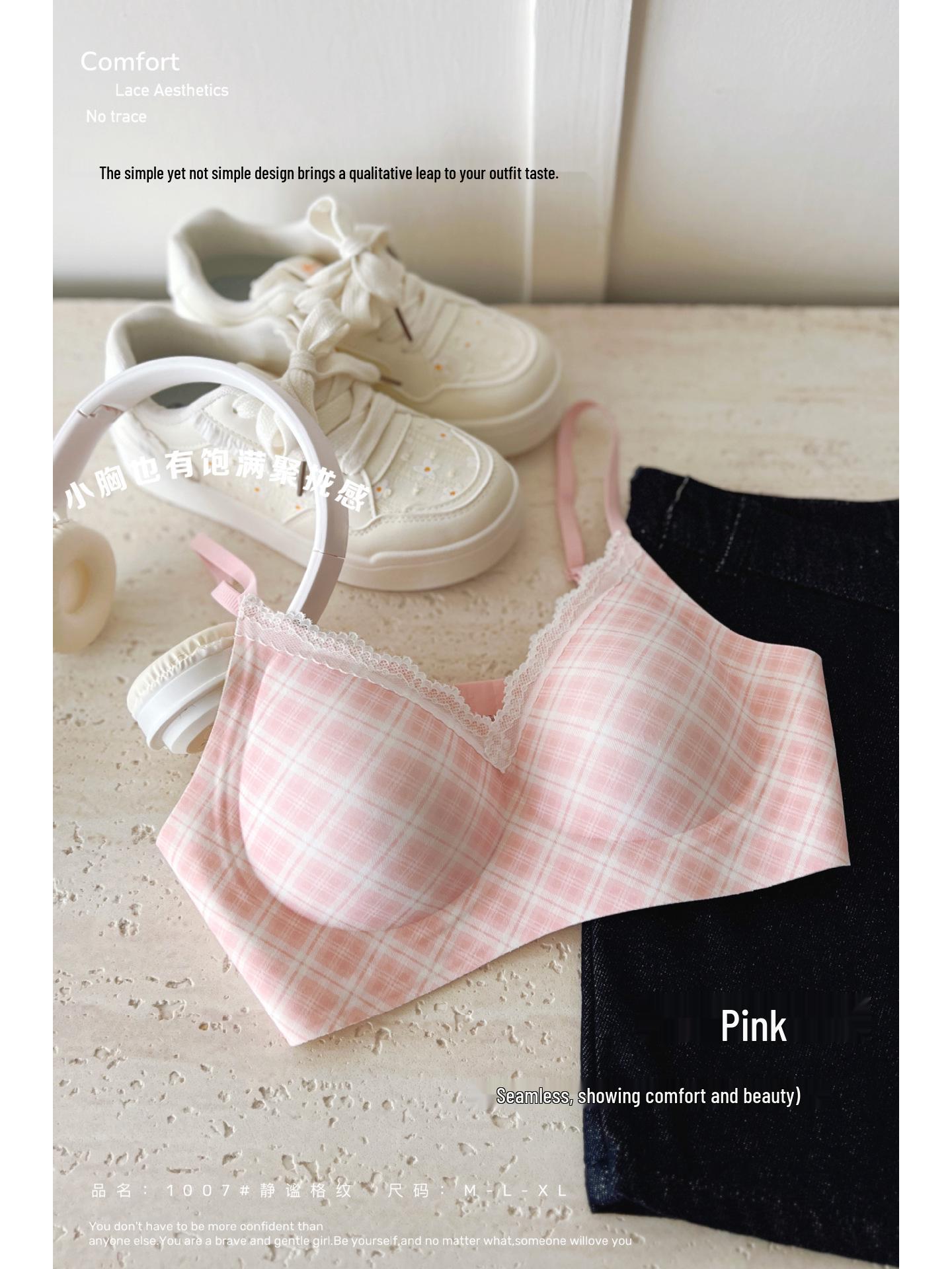 

Женский бюстгальтер в британскую клетку с кружевом: Без косточек, Поддержка для небольшой груди, Против обвисания, Девичий студенческий стиль. XL: 38/85AB, 36C