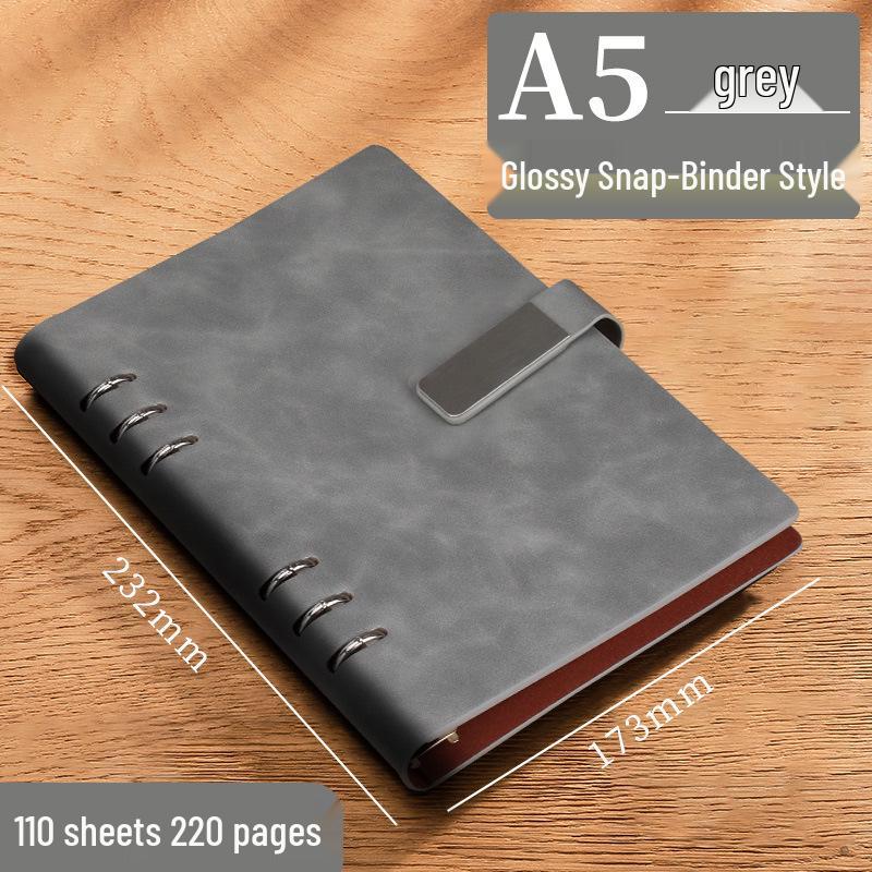 A5 Leather Business Notebook with Logo Printing, Thick Ring Binder & Buckle Closure - Perfect for Office Notes