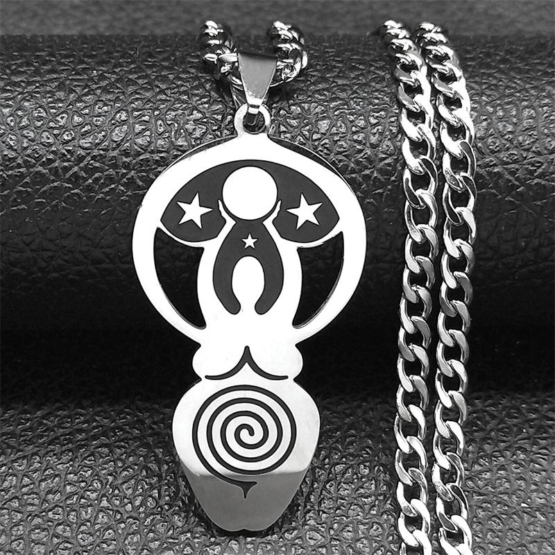 Wicca Triple Moon Goddess Hecate Necklace for Women Men Stainless Steel Witch Knot Greek Mythology Chain Jewelry 7552-QKC