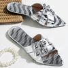 Fashion Fashion Pointed Toe Metal Decoration Flat Sandals Women 43 Large Size Open-toe Sandals Comfortable Non-slip Vacation Beach Shoes