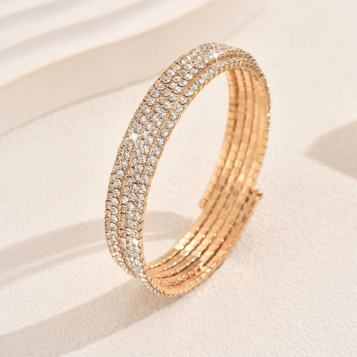 

New Bracelet Jewelry Fashion Bridal Bracelet Elastic Diamond Set Open Bracelet Bridal Bracelet 5.5CM золотой