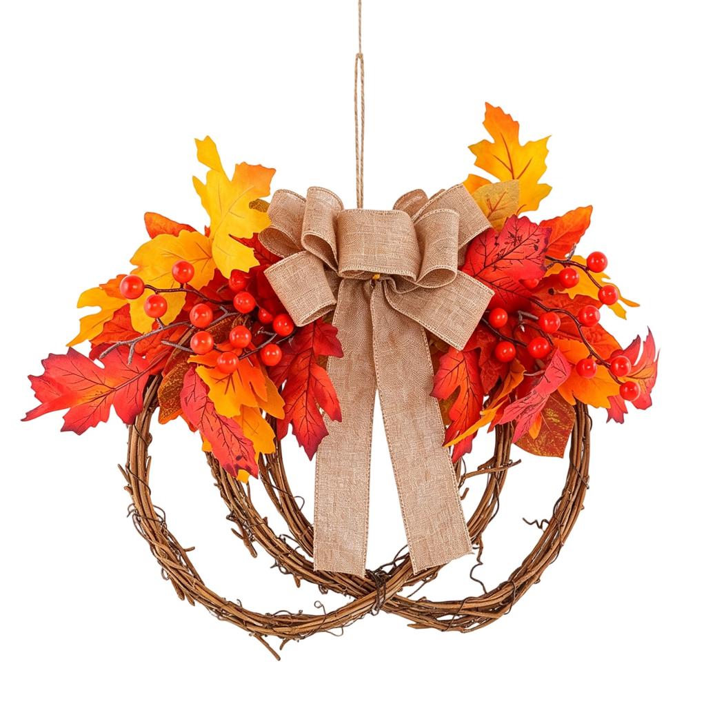 Fall Maple Leaf and Red Wreath for Thanksgiving Door Hanging and Home Decor