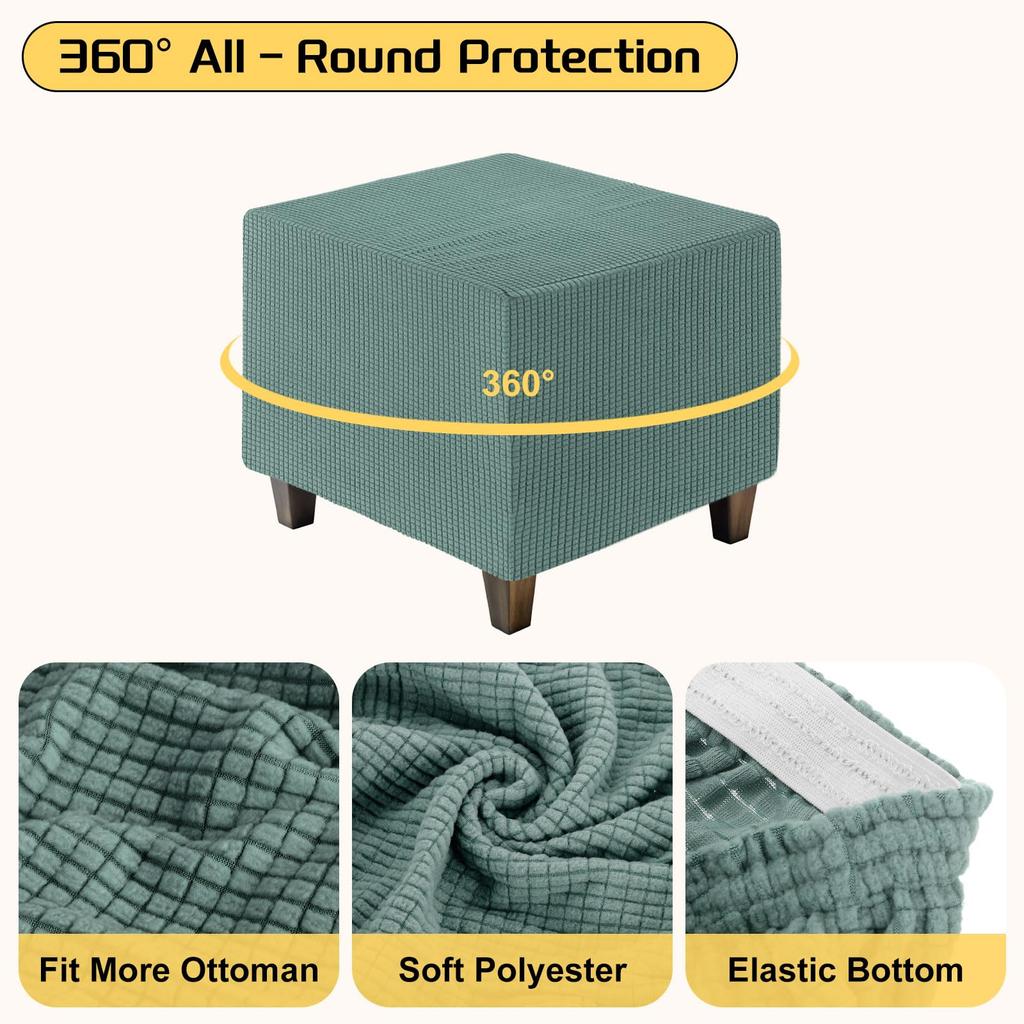uxcell Square Jacquard Ottoman Slipcover with Elastic Stretch Footrest Stool Cover for Living Room Furniture Protector Large Bottom, (Green, Size)