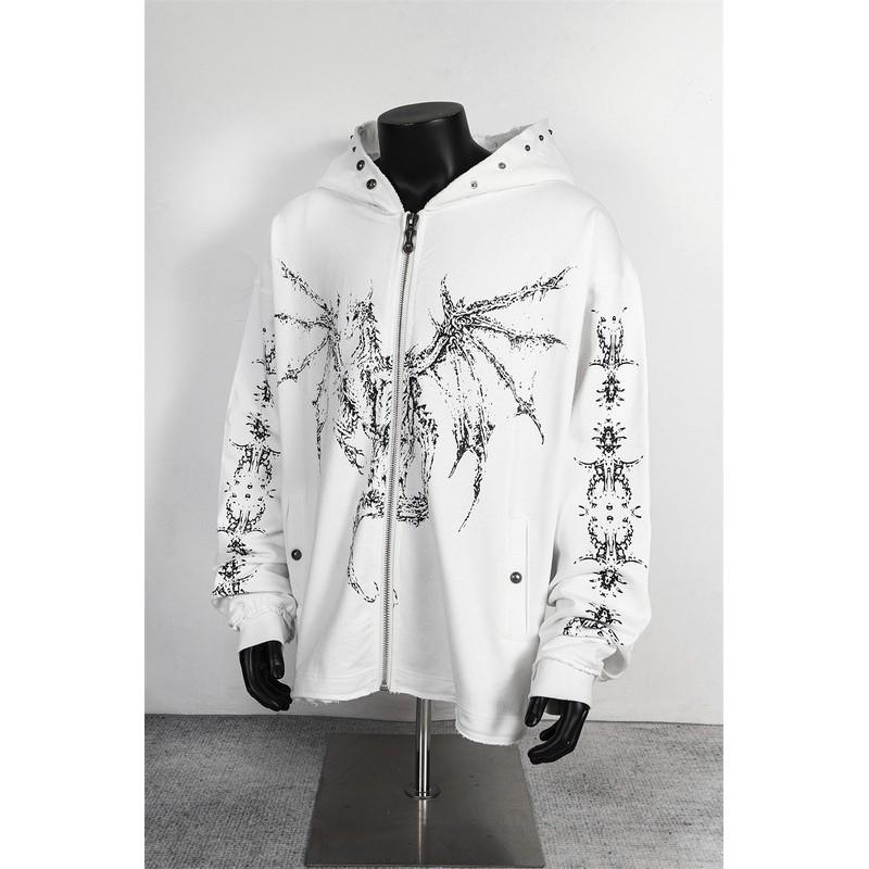 Mens Oversized Streetwear Hoodie With Satanic Moon Star Print Washed Cotton Blend Casual Sweatshirt