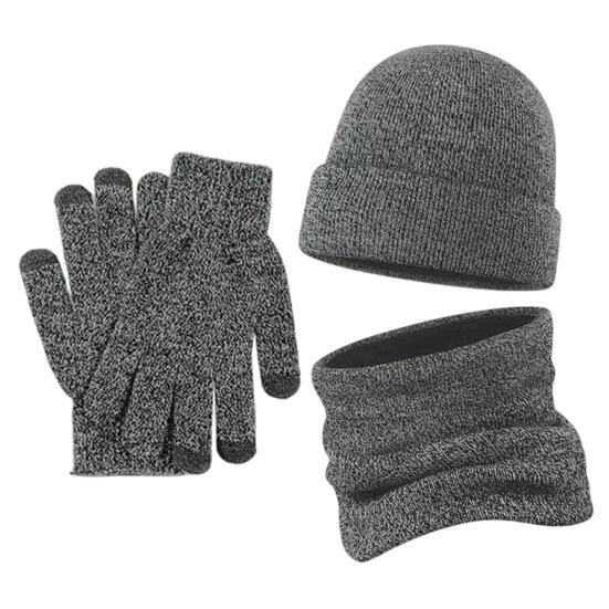 Outdoor Winter Gear for Cycling Travel Hat Scarf Gloves Set Adults, Cozy Knitted Hat, Warm Unisex Large Heads Neck Warmer Men Women Cold Weather