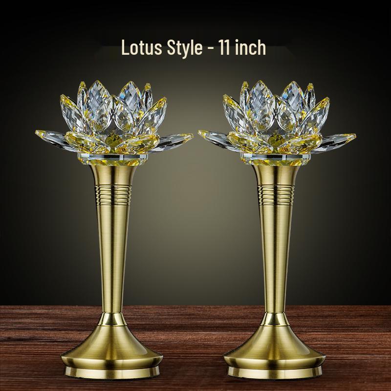Copper LED Crystal Lotus Multi-Color Buddha Offering Lamp for Home Worship