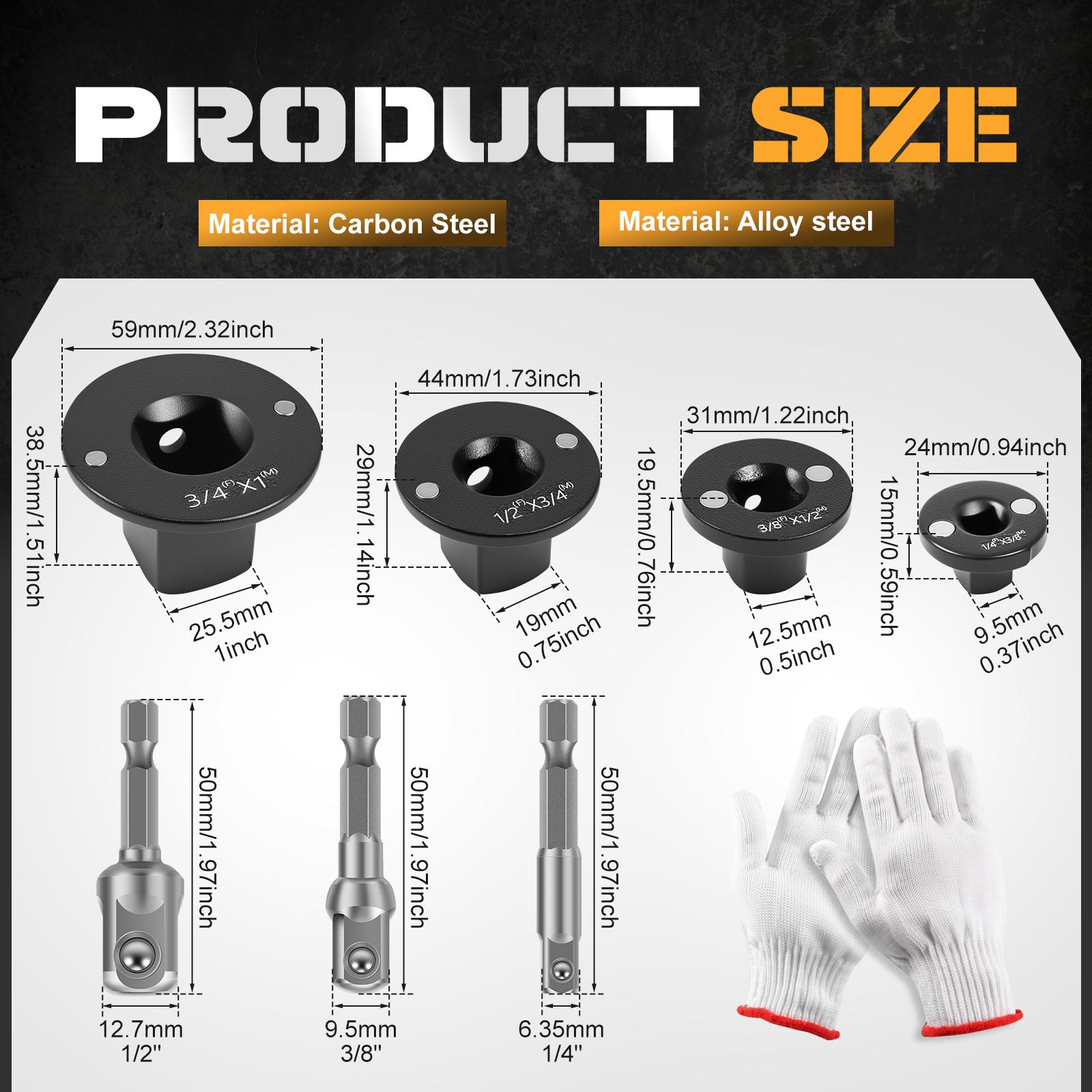 

4pcs Low Profile Impact Socket Adapter Set 3/8 to 1/2 1/4 to 3/8 3/4 to 1 1/2 to 3/4 Drive Ratchet Adapter for Automotive