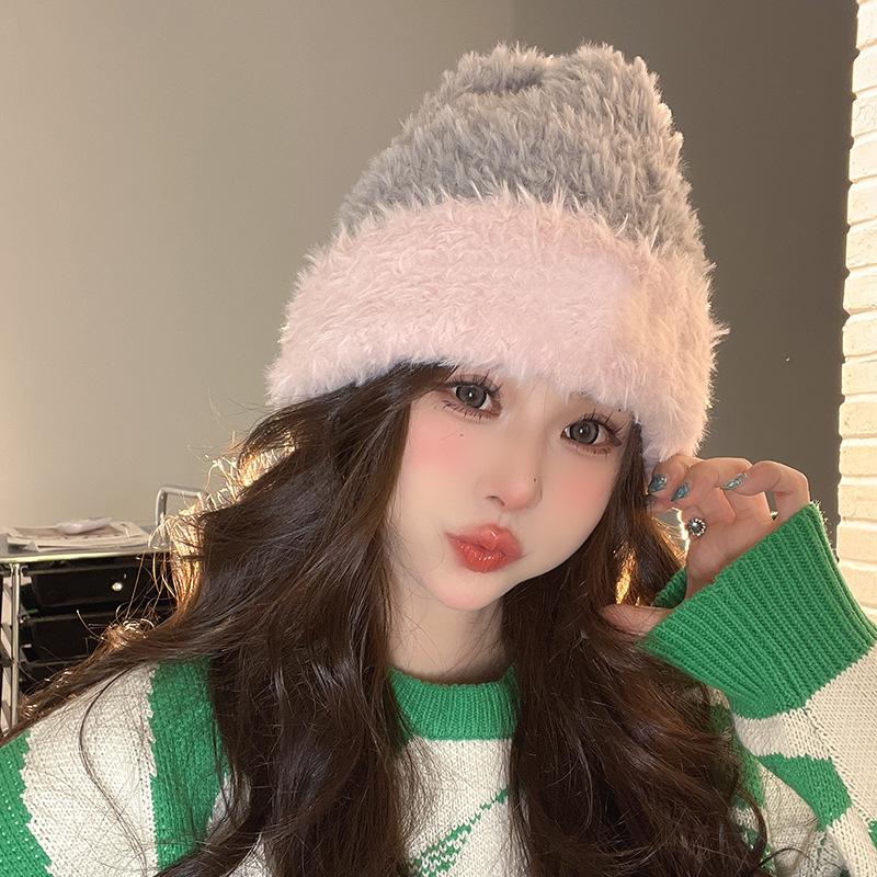 Cappello di Lana Carino con Orecchie d'Orso Giapponese per Donna in Autunno e Inverno Nuovo Caldo Cappello a Maglia che Mostra il Viso Protezione per Collo e Orecchie Cappello