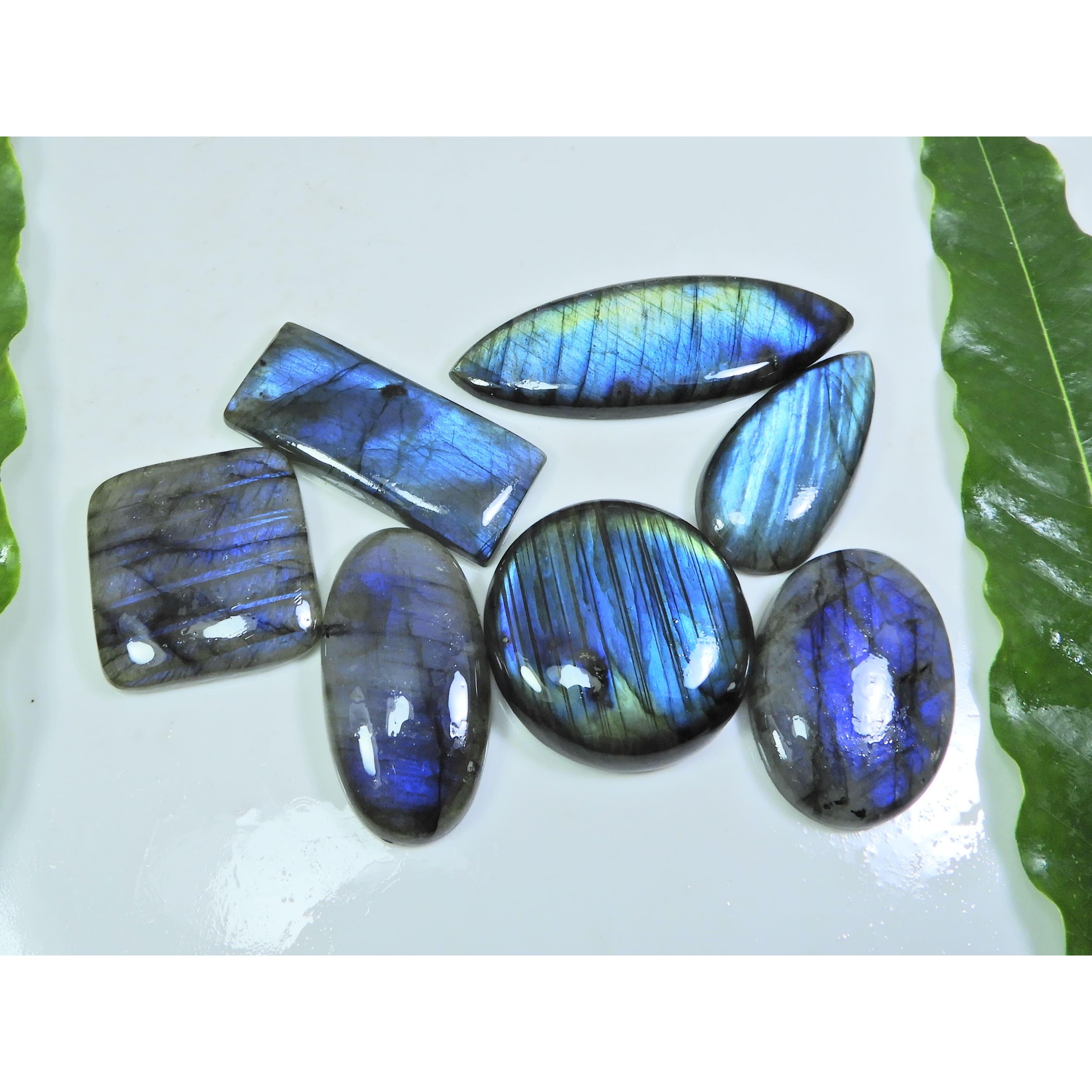 

18X37-19X56ММ Натуральный Голубой Лабрадорит Микс Кабошон Свободный Драгоценный Камень Лот 7 Шт. LL-983